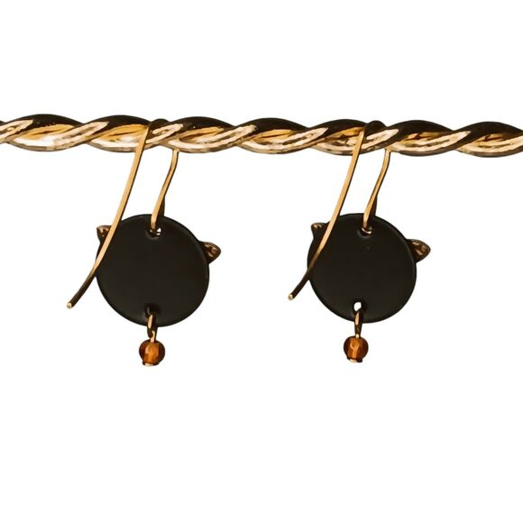 Goldtone Dragonfly Earrings On Black Disc Pierced Dangle Lightweight 1/4 Inch - Picture 7 of 7